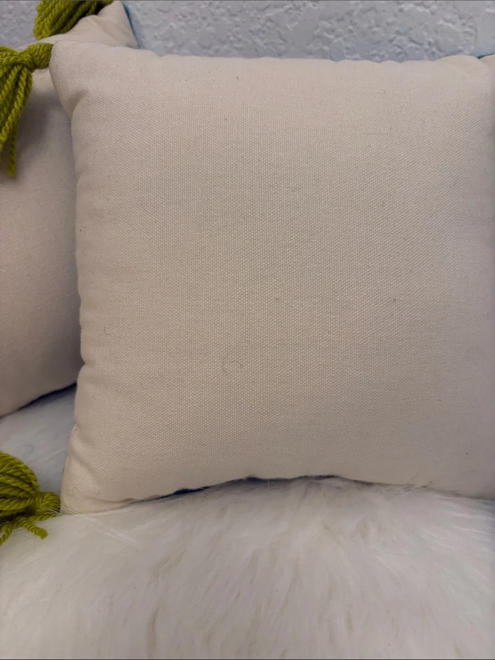 Teal Knit Throw Pillows with Chartreuse Tassels - Set of 2